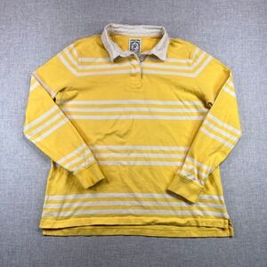 Lands' End Striped Rugby Polo Women M (Youth L) Yellow Cotton Long Sleeve Prep